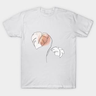 One Line Monstera Leaves  Botanical Abstract T-Shirt